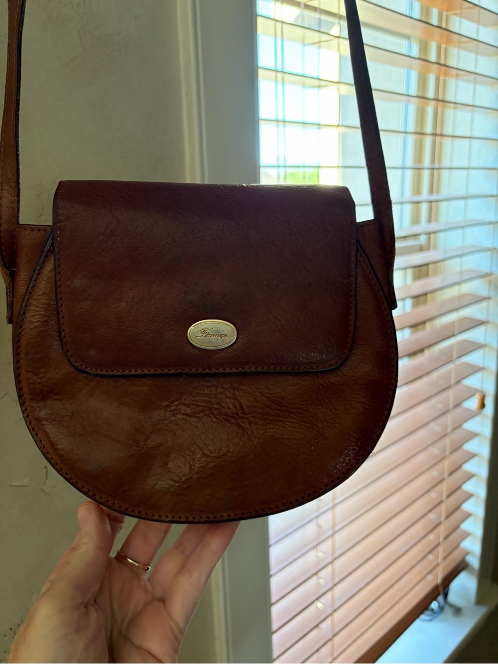 Firenze Vintage-Inspired Italian Brown Leather Saddle Crossbody Bag
